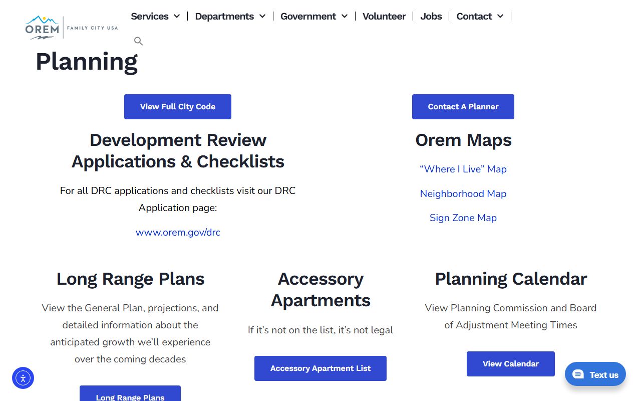 Orem City Planning Division portal for zoning and land use records in Orem, Utah