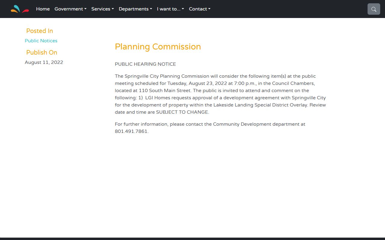 Springville City Planning department for Springville property zoning records