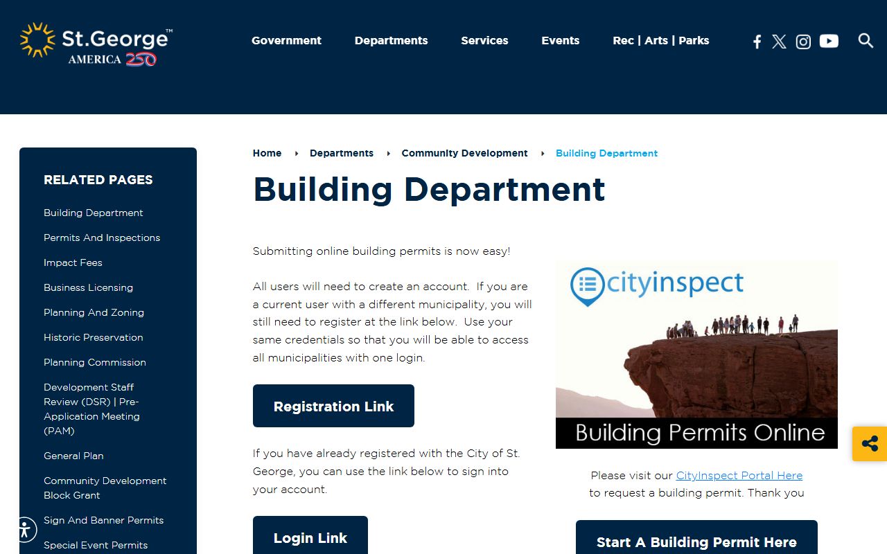 St. George City Building Department page for permit records