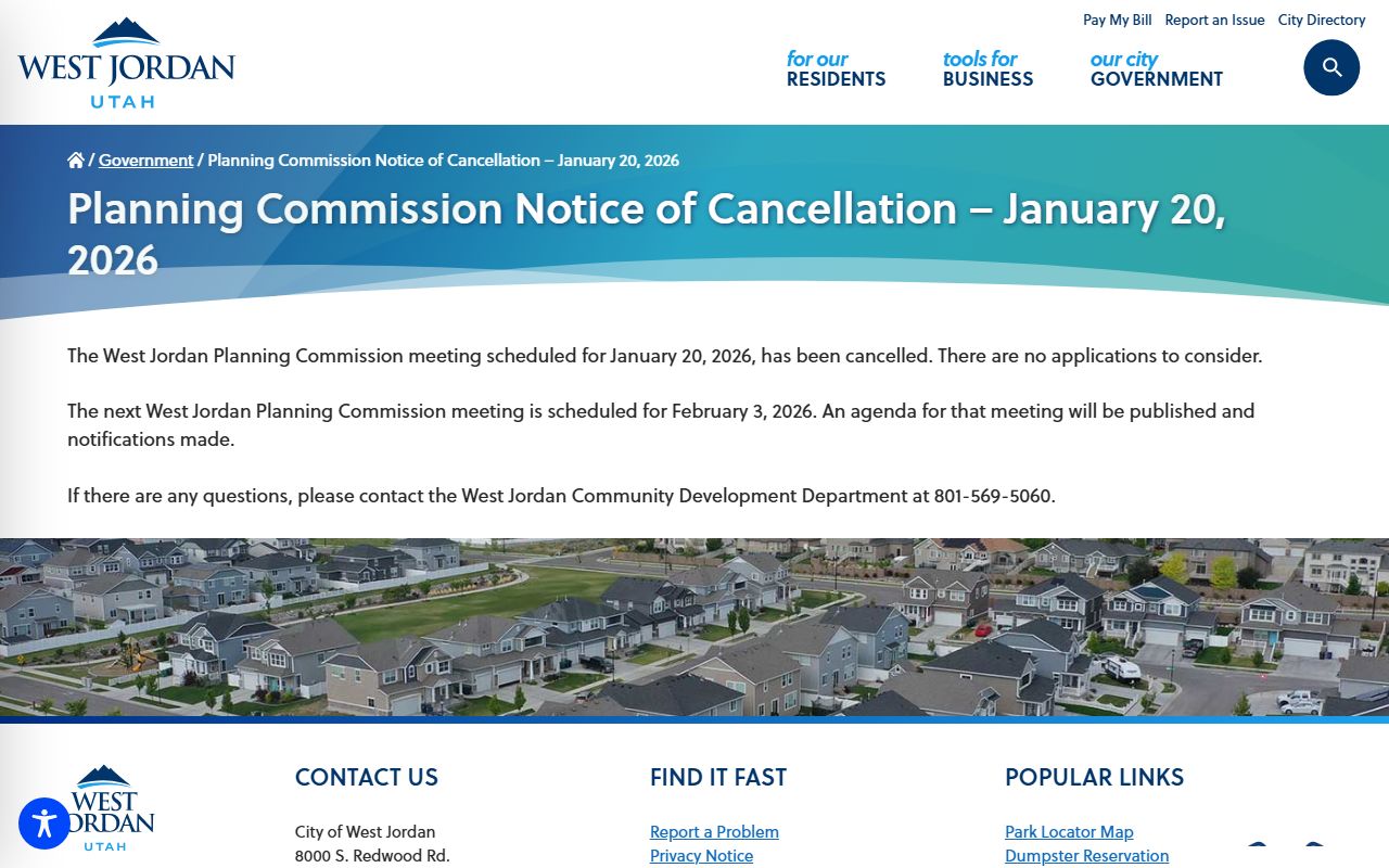 West Jordan City Planning Department page