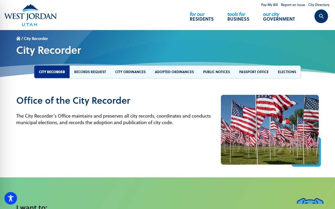 West Jordan City Recorder office page