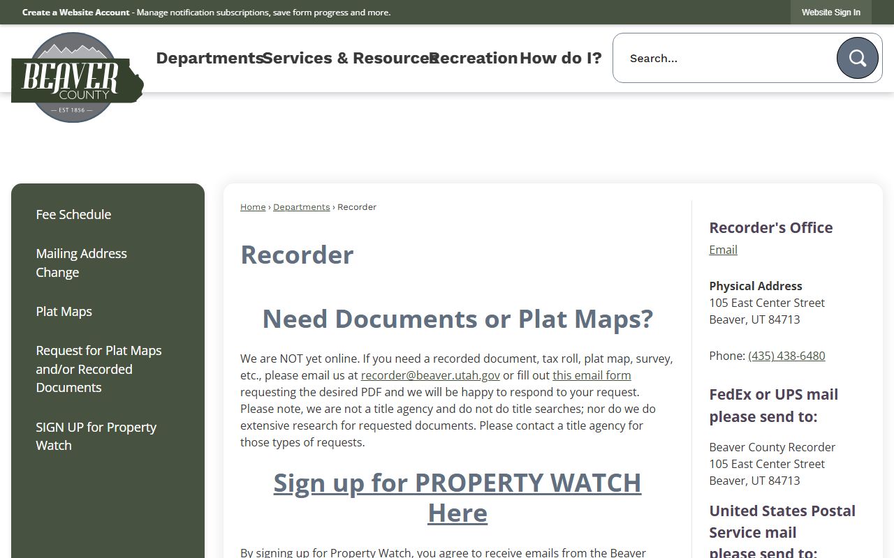 Beaver County Recorder's Office website for Beaver County property records