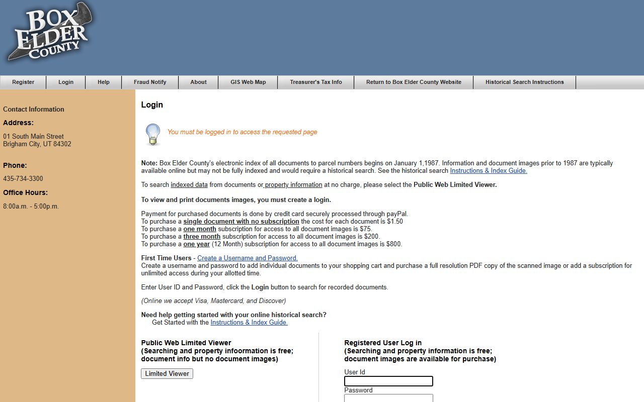 Box Elder County EagleWeb document search for Brigham City property records