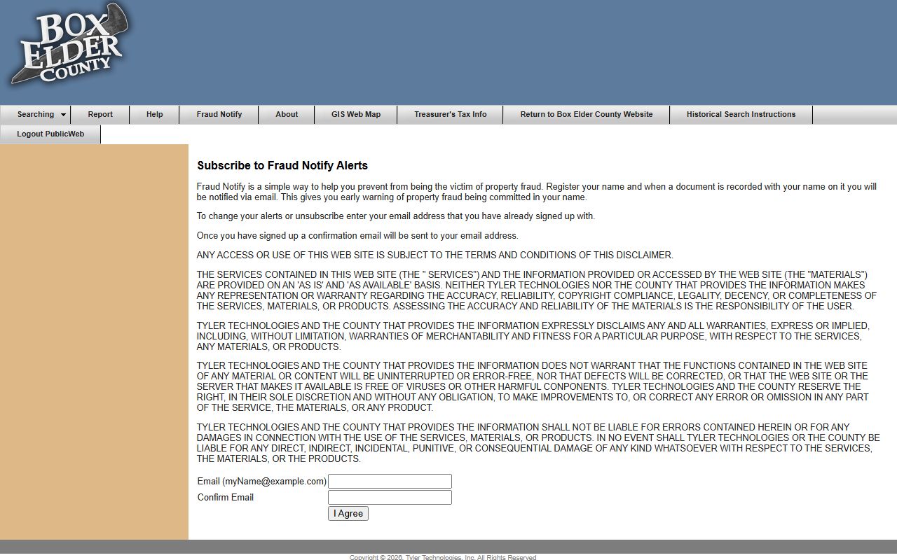Box Elder County Property Watch fraud guard signup for Brigham City property owners