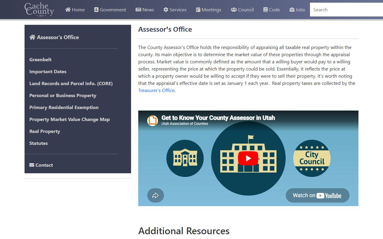 Cache County Assessor's Office website for property values and records
