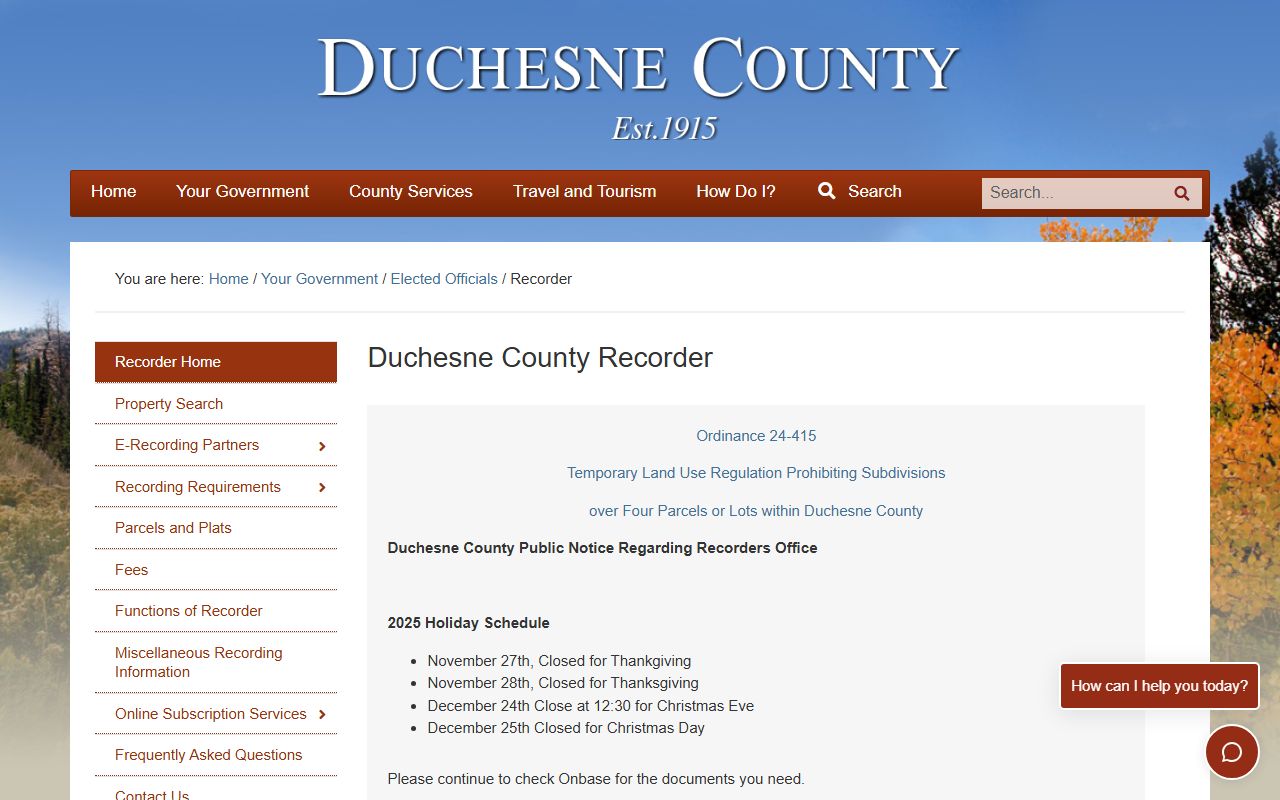 Duchesne County Recorder's Office for Duchesne County property records