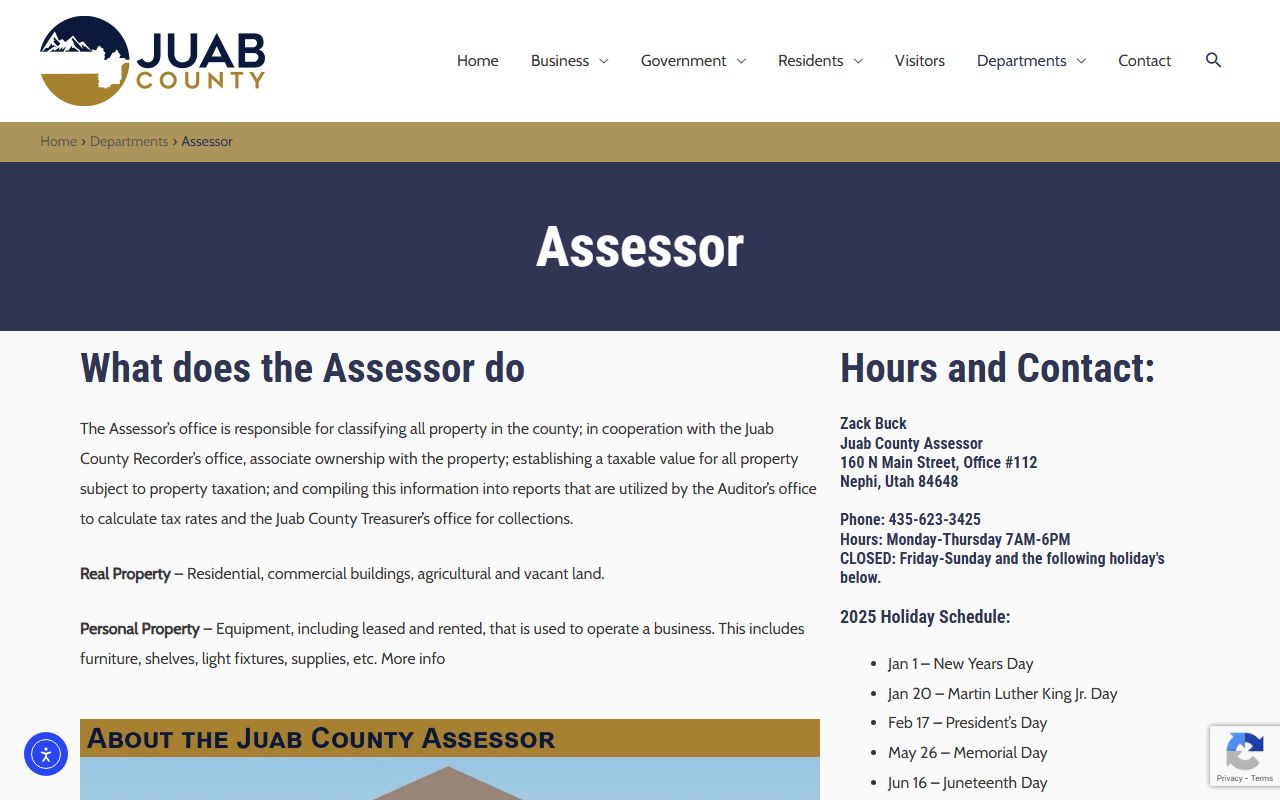 Juab County Assessor's Office website for property records