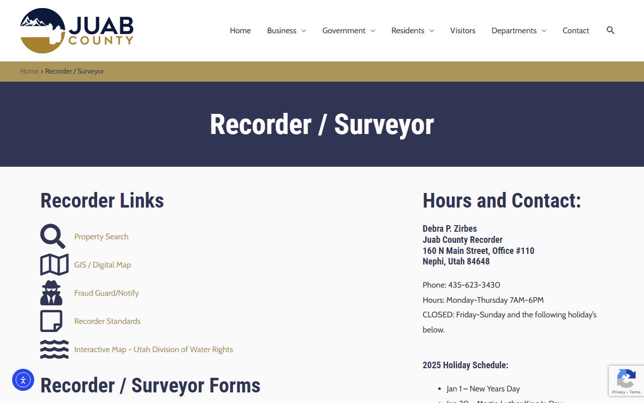 Juab County Recorder's Office website for property records