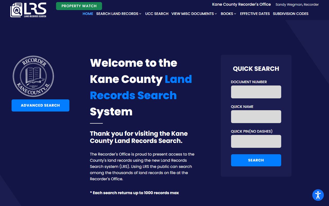 Kane County online land records search portal for property records