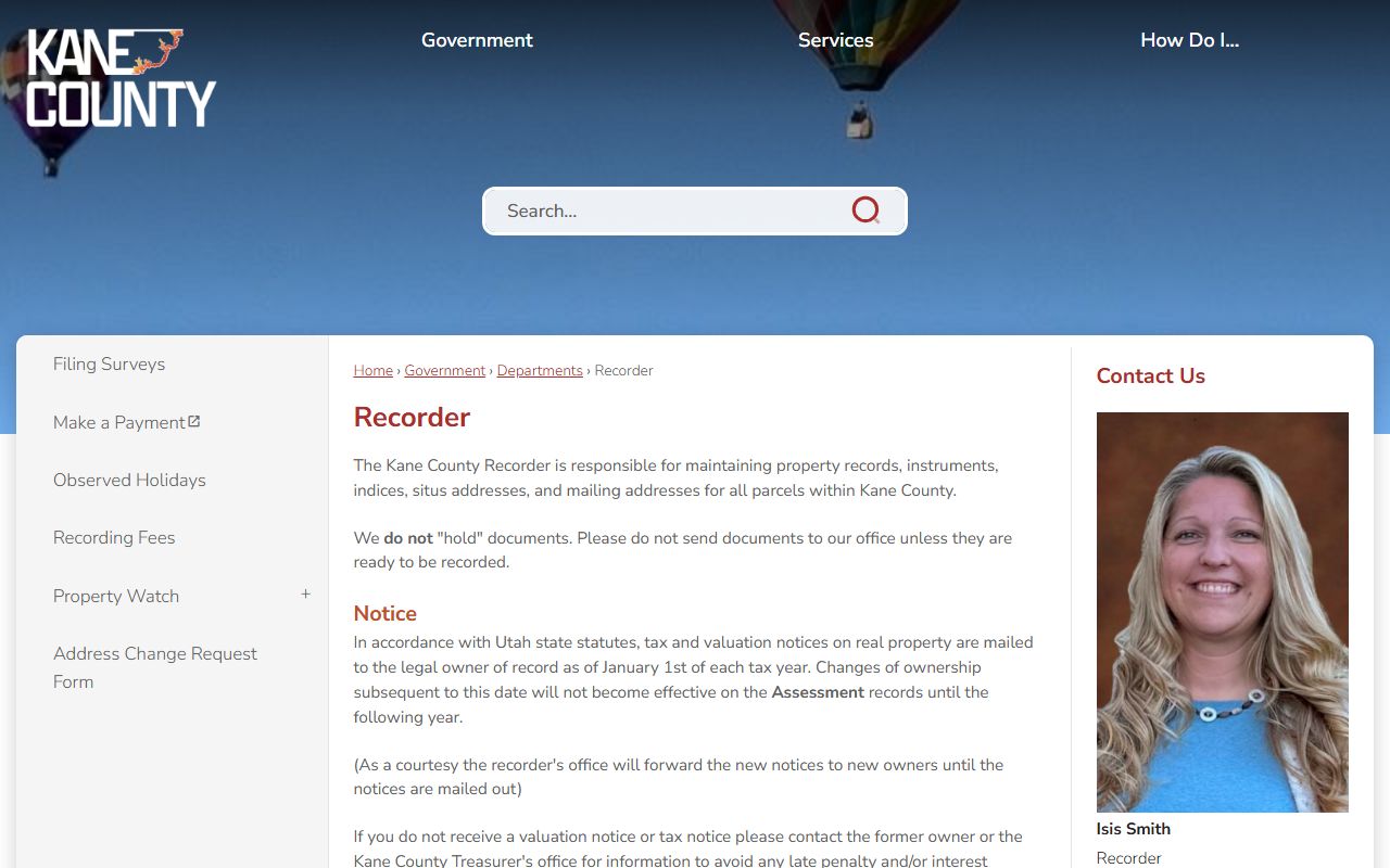 Kane County Recorder's Office website for property records