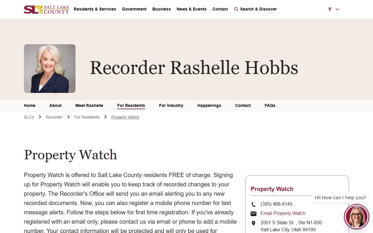 Salt Lake County Property Watch enrollment page for West Valley City homeowners