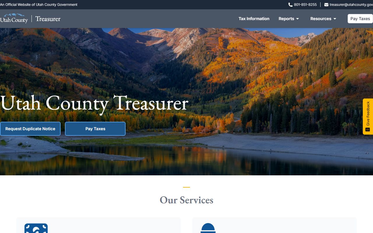 Utah County Treasurer tax records portal showing payment history and balances