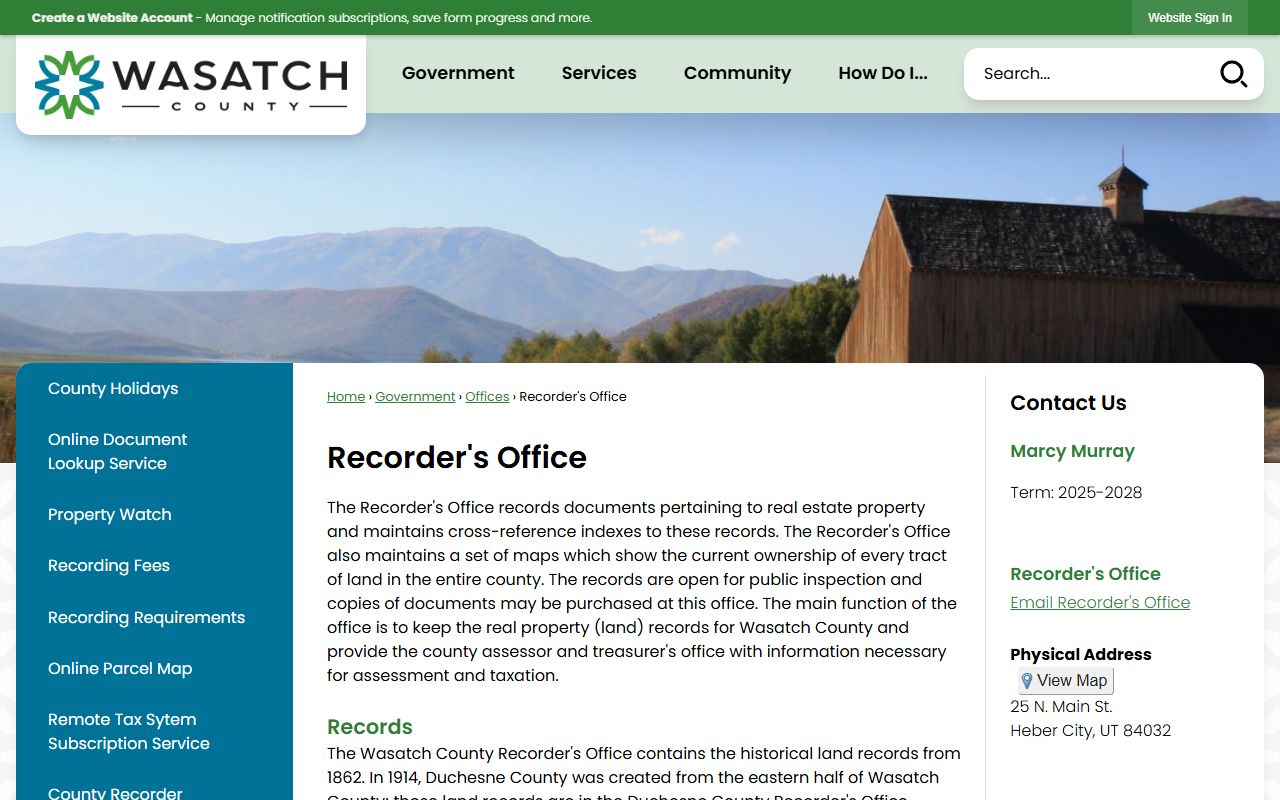 Wasatch County Recorder's Office website for Wasatch County property records