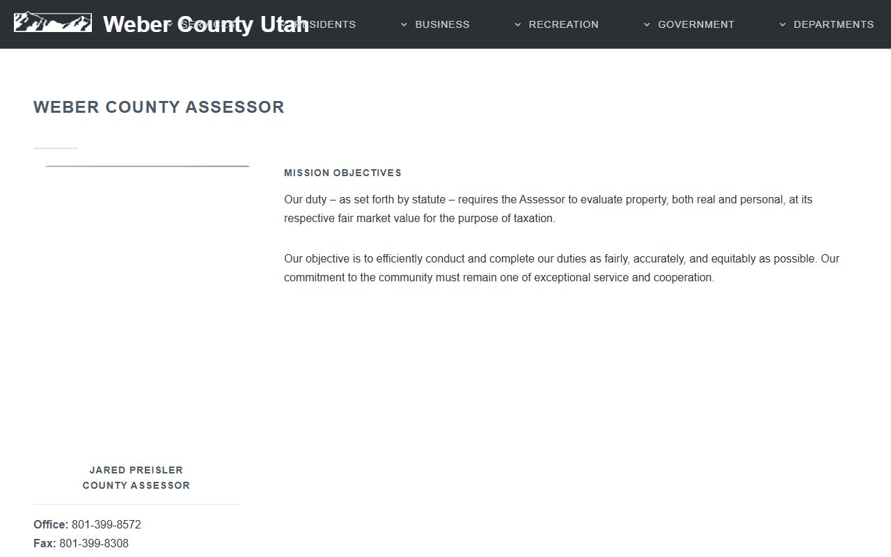 Weber County Assessor's Office portal with integrated property information for Weber County property records