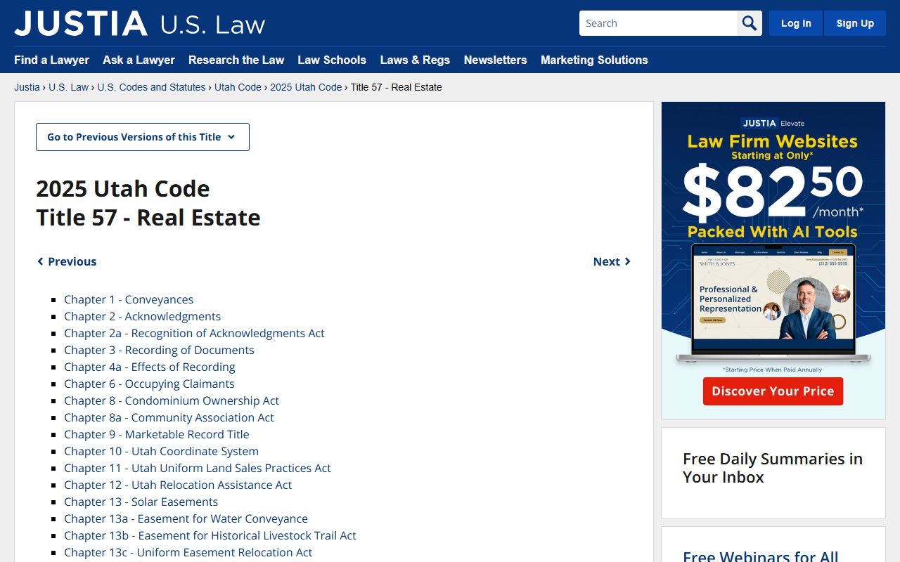 Utah Code Title 57 Real Estate recording statutes for Utah property records