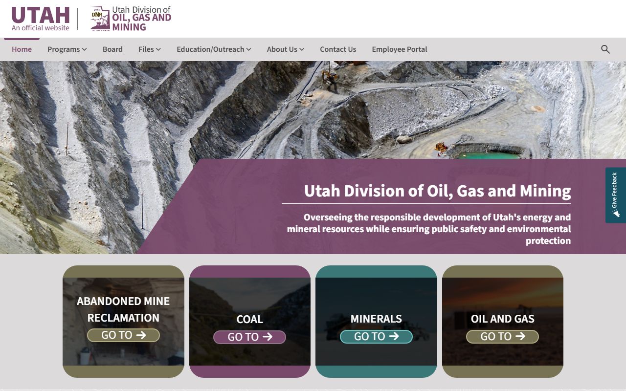 Utah Division of Oil Gas and Mining website for mineral rights and property records in Utah