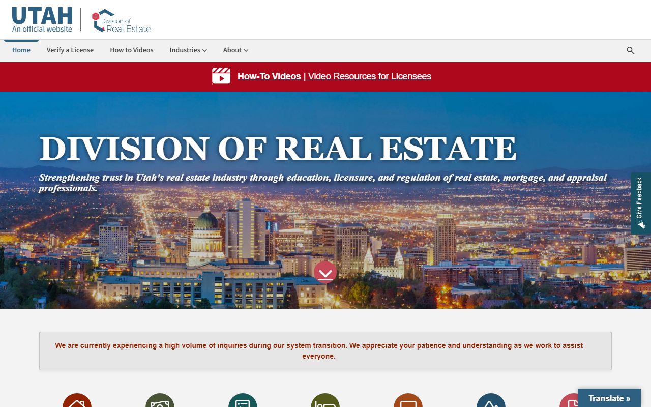 Utah Division of Real Estate website for property records and real estate licensing in Utah