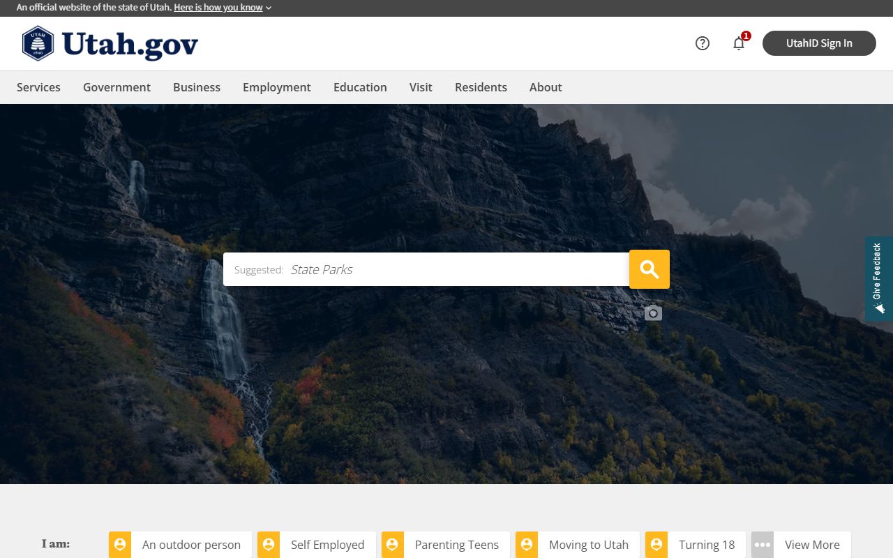Utah State Government Portal linking to property records agencies and resources across Utah