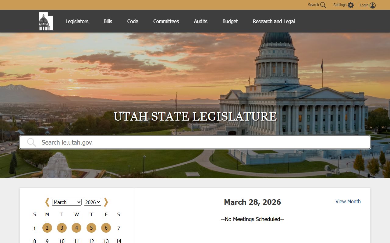 Utah State Legislature website showing property recording and tax statutes for Utah property records